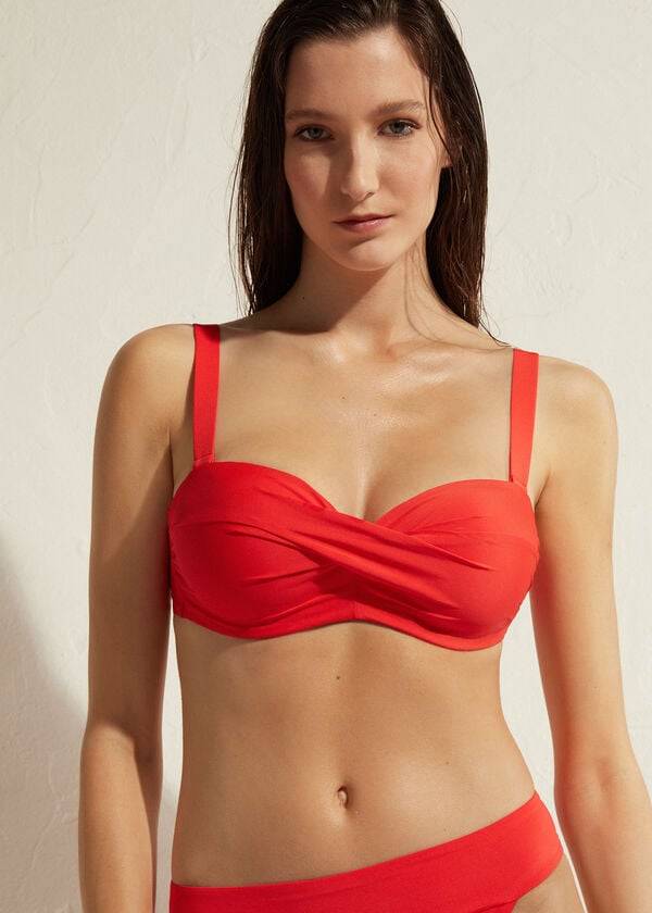 Calzedonia Imbottito Bandeau Indonesia Donna Top Bikini Rosse | IT1791MA