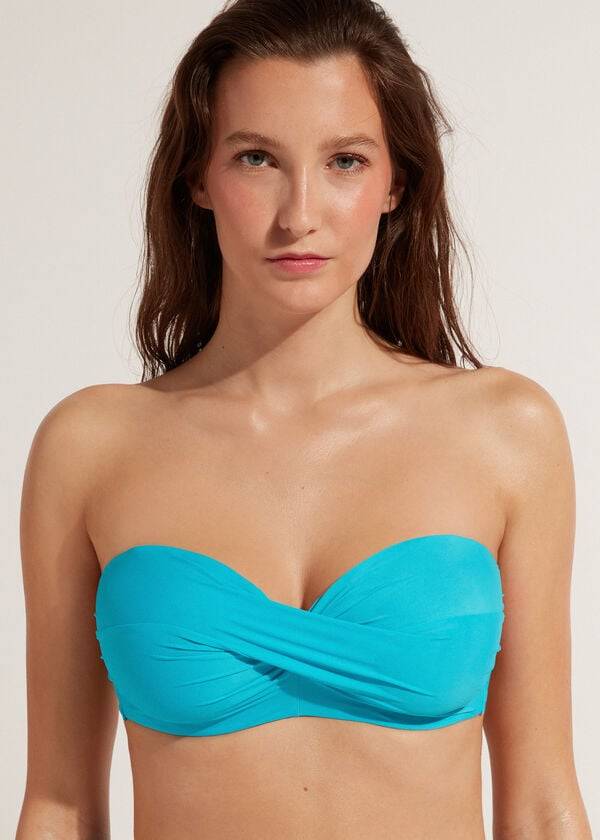 Calzedonia Imbottito Bandeau Indonesia Strapless Donna Top Bikini Verde Acqua | IT1811ZG