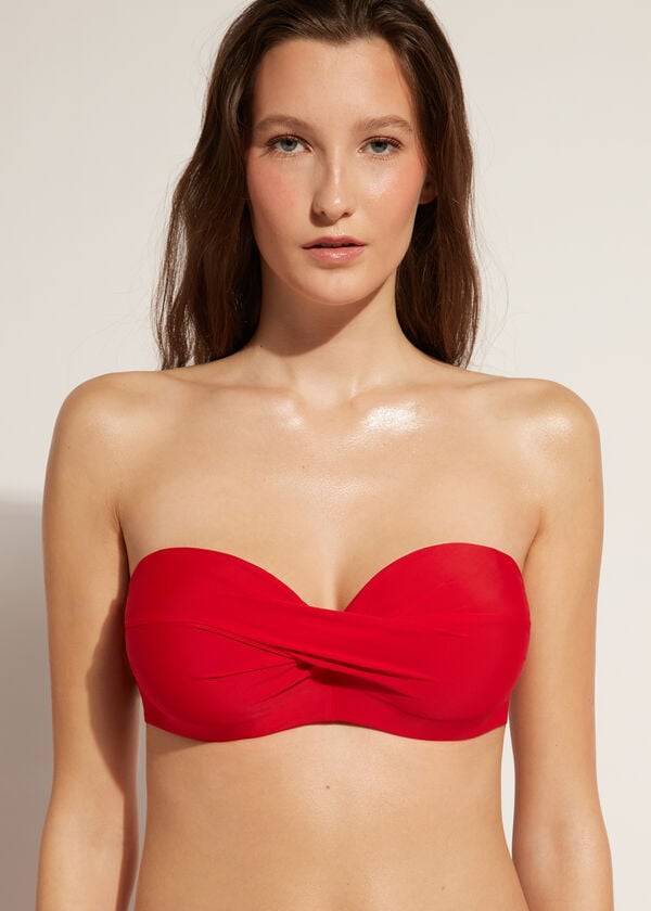 Calzedonia Imbottito Bandeau Indonesia Strapless Donna Top Bikini Rosse | IT1812XF