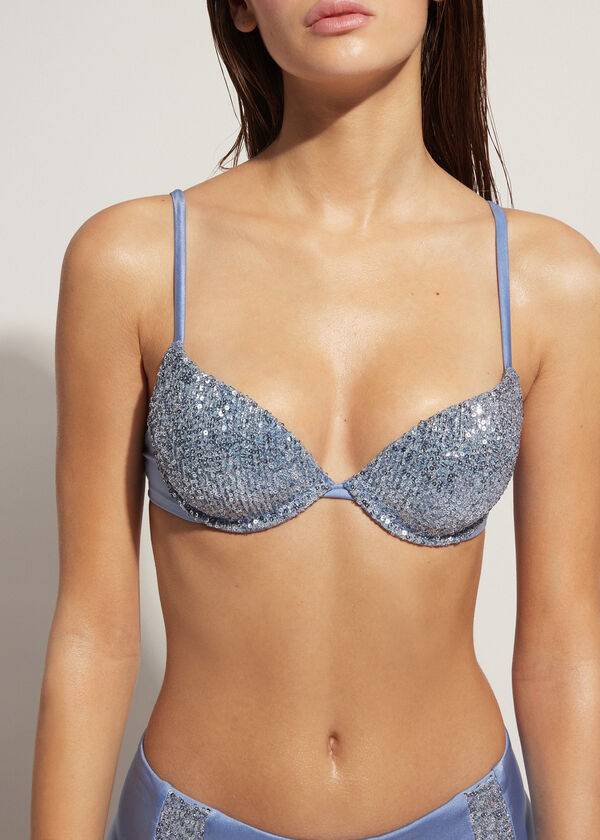 Calzedonia Imbottito Push-Up Cannes Donna Top Bikini Blu | IT1839CE