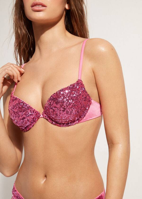 Calzedonia Imbottito Push-Up Cannes rosa Donna Top Bikini Rosa | IT1844QZ