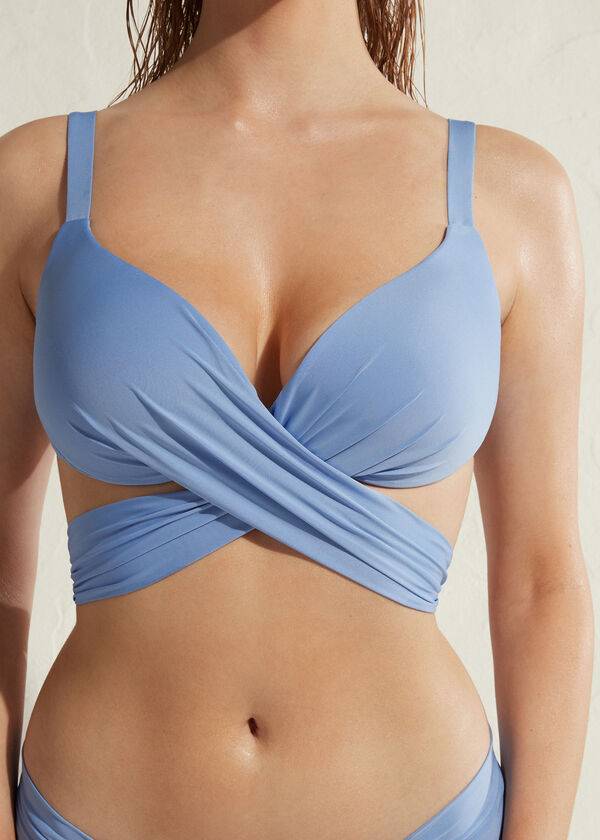 Calzedonia Imbottito Push Up Indonesia Eco Sexy Donna Top Bikini Blu | IT1827PQ