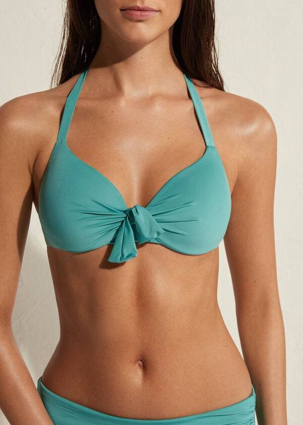 Calzedonia Imbottito Push Up Indonesia Eco Sexy Donna Top Bikini Verde Acqua | IT1829SO