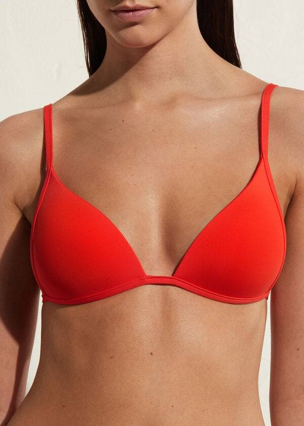 Calzedonia Imbottito Triangle Indonesia Eco strass Donna Top Bikini Rosse | IT1927YU