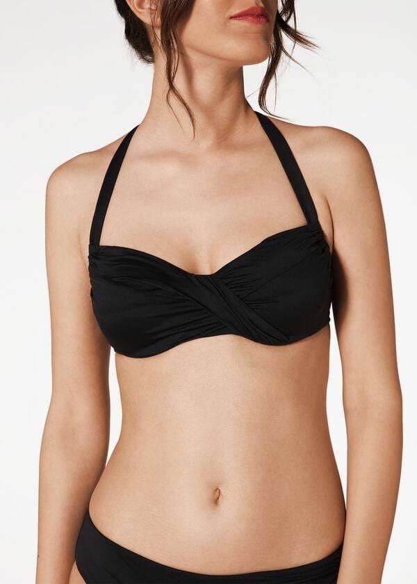 Calzedonia Indonesia C-Cup Balconette Drawstring Donna Top Bikini Nere | IT1771YU