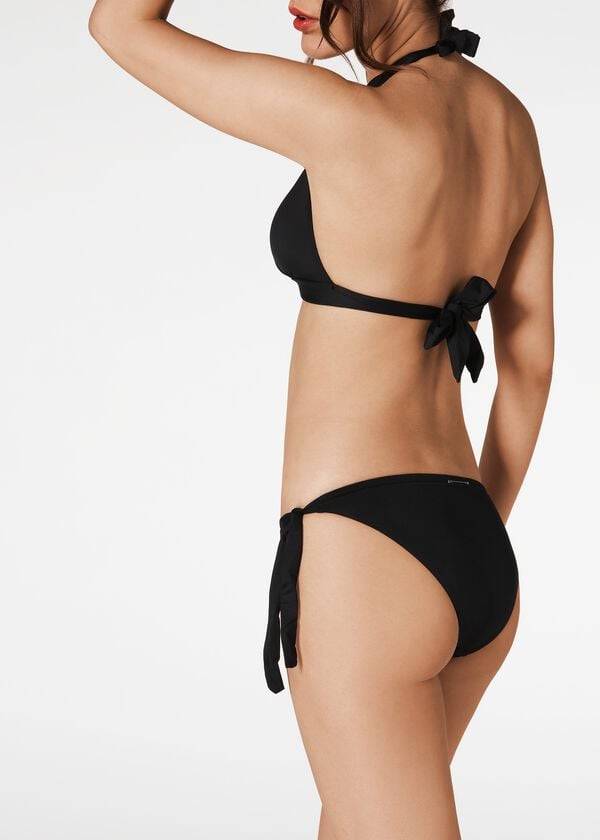 Calzedonia Indonesia Long Triangle Donna Top Bikini Nere | IT1773IS