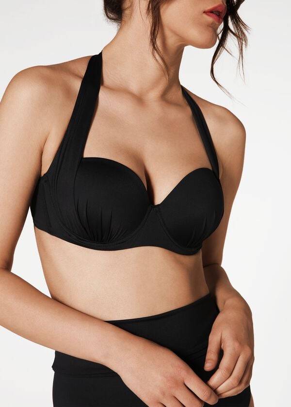 Calzedonia Indonesia Push-Up Bandeau Donna Top Bikini Nere | IT1775PQ