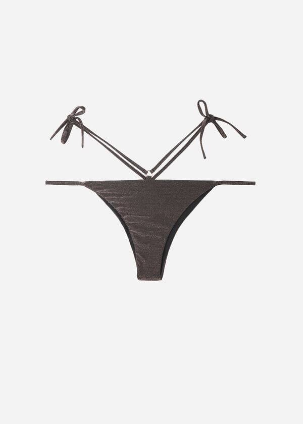 Calzedonia Lamé Brazilian Side String Hollywood Donna Slip Bikini Nere | IT1485YU