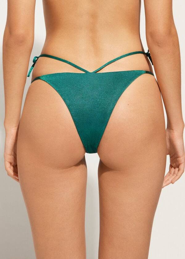 Calzedonia Lamé Brazilian Side String Hollywood Donna Slip Bikini Verdi | IT1486UT