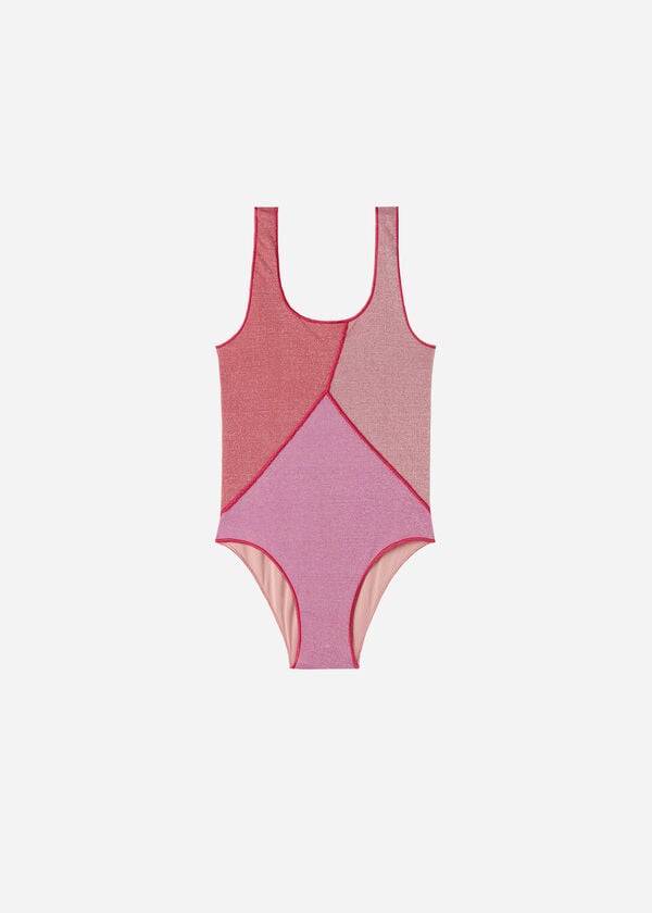 Calzedonia Lamé One Piece Lisbona Bambino Costumi Da Bagno Rosa | IT3041VD