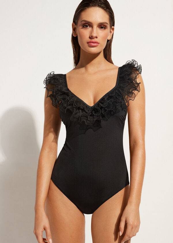 Calzedonia Lightly Imbottito One Piece Singapore Donna Costumi Da Bagno Nere | IT2153BC