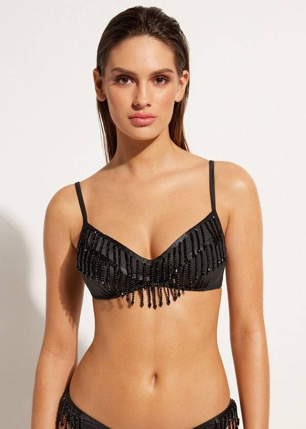 Calzedonia Lightly Imbottito Tank-Stile Taipei Donna Top Bikini Nere | IT1780GL