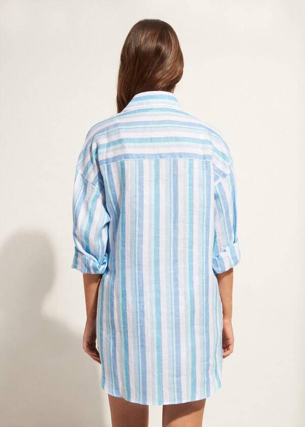 Calzedonia Linen Shirt Donna Cover Ups Blu Bianche | IT2090DN