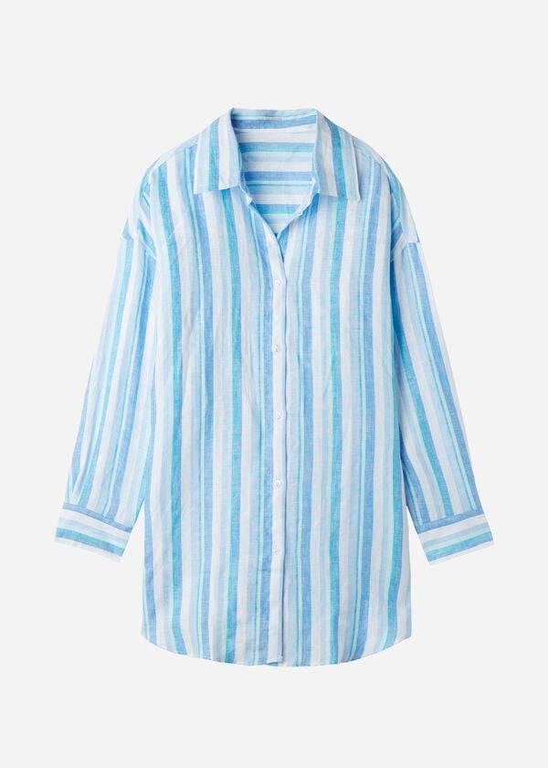 Calzedonia Linen Shirt Donna Cover Ups Blu Bianche | IT2090DN