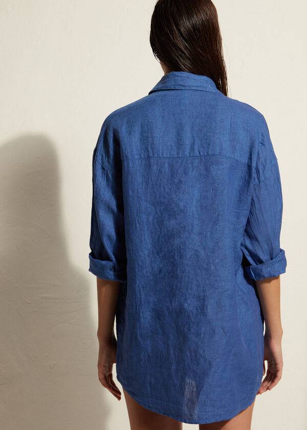 Calzedonia Linen Shirt Donna Cover Ups Blu | IT2091FM