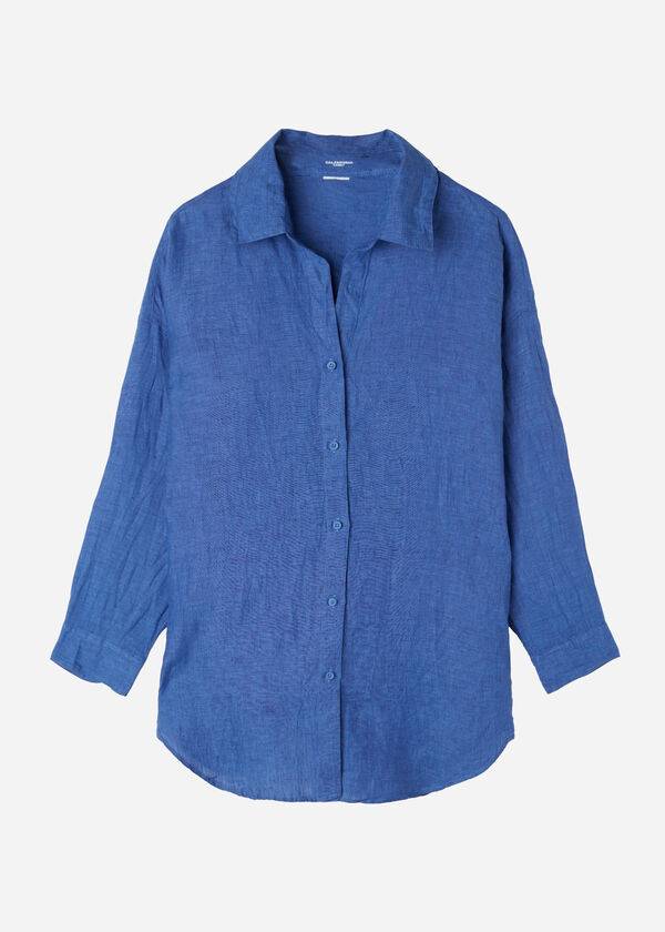 Calzedonia Linen Shirt Donna Cover Ups Blu | IT2091FM