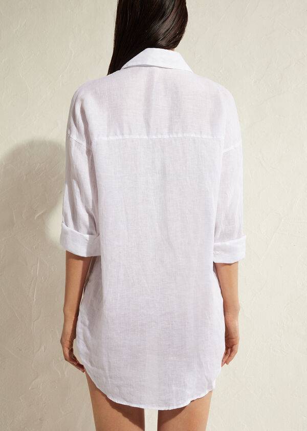 Calzedonia Linen Shirt Donna Cover Ups Bianche | IT2093HK