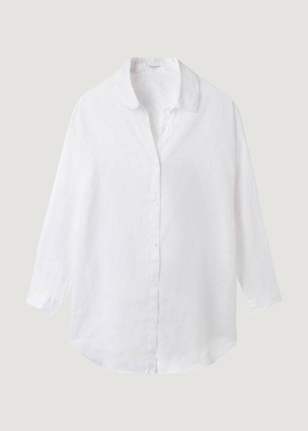 Calzedonia Linen Shirt Donna Cover Ups Bianche | IT2093HK