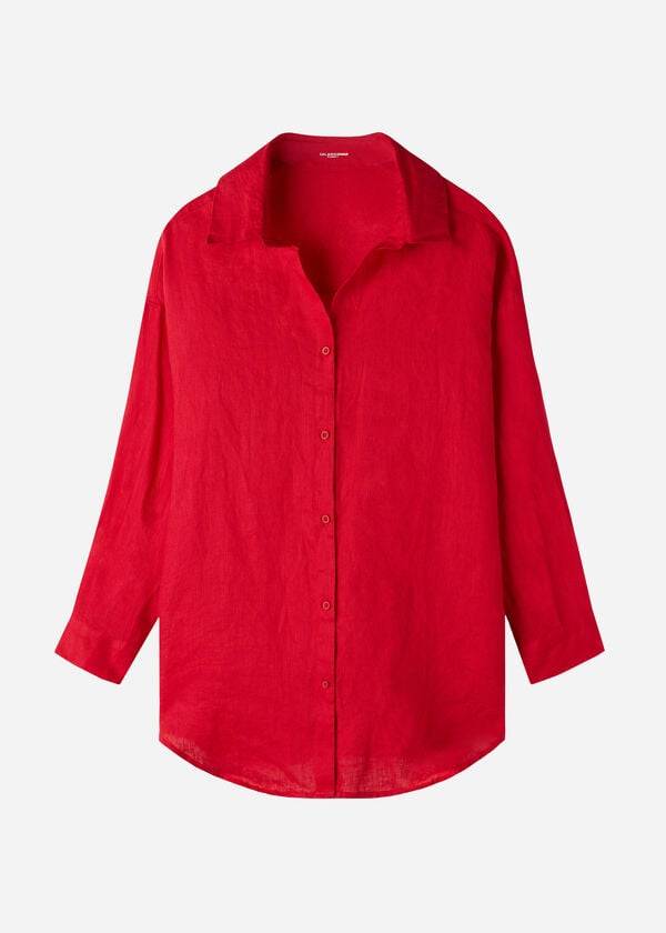 Calzedonia Linen Shirt Donna Cover Ups Rosse | IT2095KI