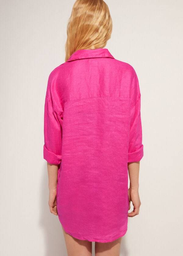 Calzedonia Linen Shirt Donna Cover Ups Rosa | IT2096LH