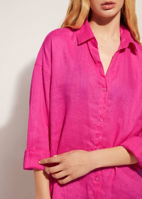 Calzedonia Linen Shirt Donna Cover Ups Rosa | IT2096LH