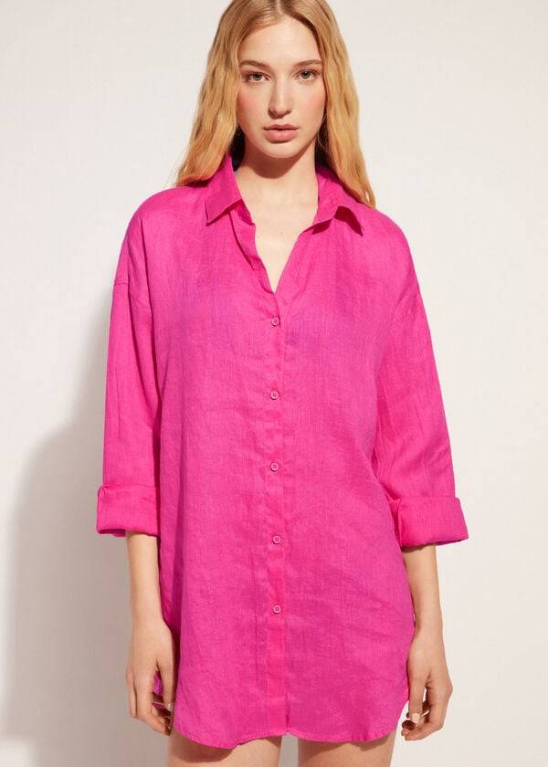 Calzedonia Linen Shirt Donna Cover Ups Rosa | IT2096LH