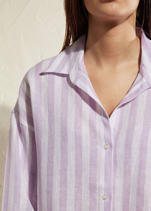 Calzedonia Linen Shirt Donna Cover Ups Viola Bianche | IT2086OR