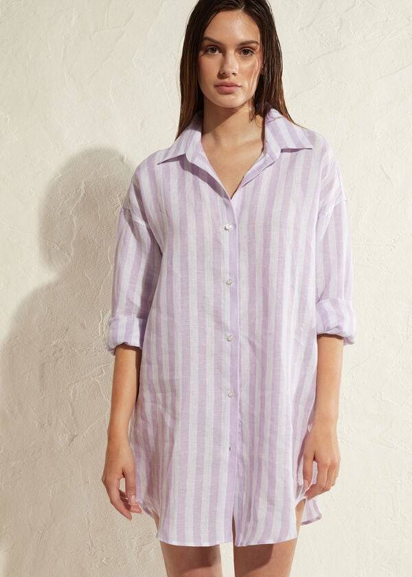 Calzedonia Linen Shirt Donna Cover Ups Viola Bianche | IT2086OR