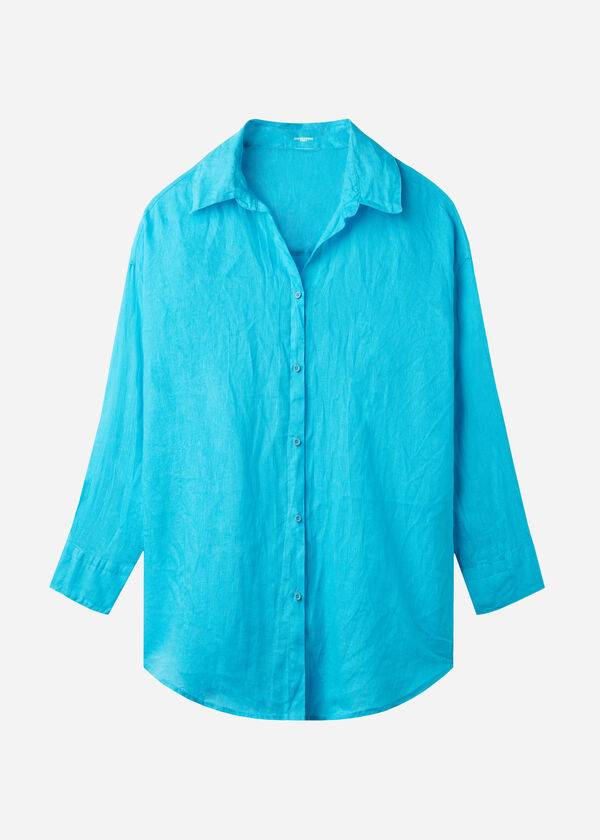 Calzedonia Linen Shirt Donna Cover Ups Verde Acqua Verdi | IT2094JJ