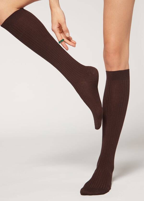 Calzedonia Long Costine Cashmere Donna Calzini Marroni | IT2245SO