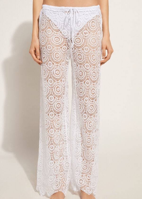 Calzedonia Long Crochet Pants Donna Cover Ups Bianche | IT2132EX