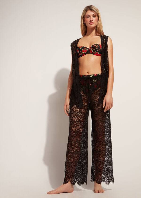 Calzedonia Long Crochet Pants Donna Cover Ups Nere | IT2133RW