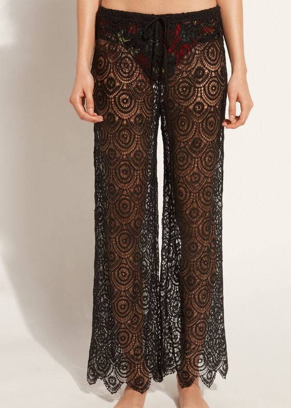 Calzedonia Long Crochet Pants Donna Cover Ups Nere | IT2133RW