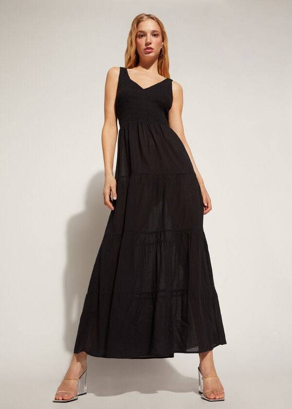 Calzedonia Long Vestito with Ruffled Skirt Donna Cover Ups Nere | IT2100VD