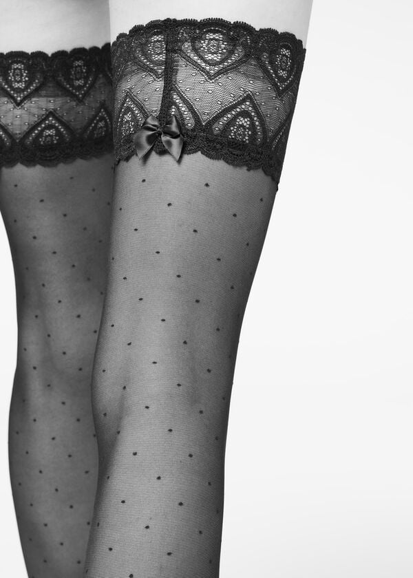 Calzedonia Micro Dot 30 Denier Sheer Thigh Highs Donna Calze Autoreggenti Nere | IT1264LH