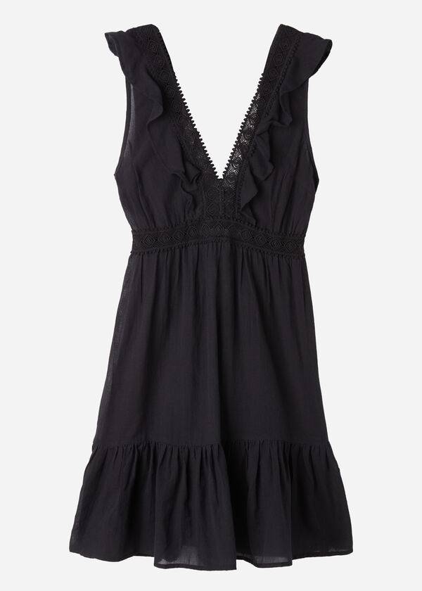 Calzedonia Mini Vestito with Ruffle and Passementerie Donna Cover Ups Nere | IT2106EX