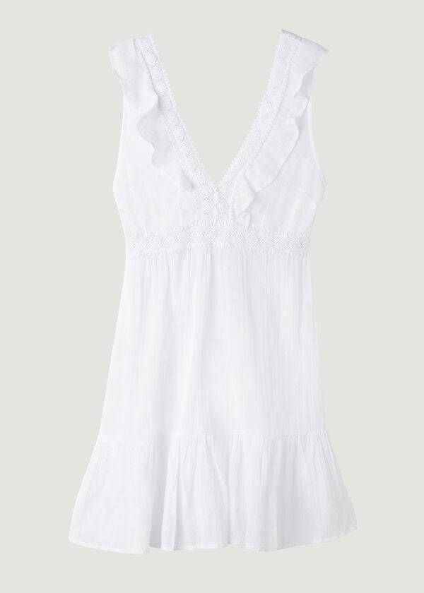 Calzedonia Mini Vestito with Ruffle and Passementerie Donna Cover Ups Bianche | IT2107RW