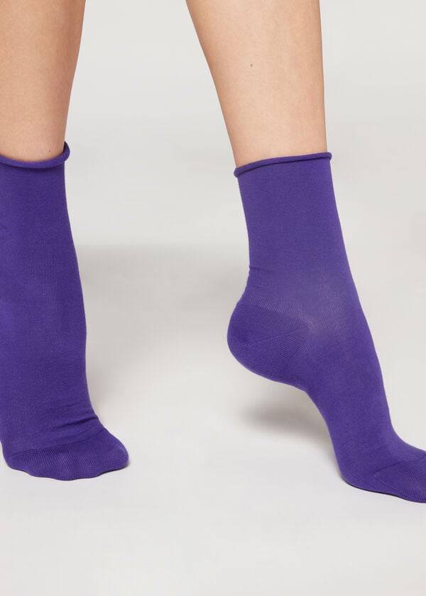 Calzedonia Non-Elastic Cotone Ankle Corta Donna Calzini Viola | IT2459VD