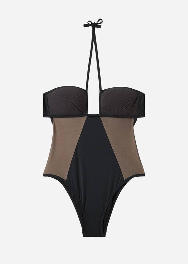 Calzedonia One Piece Tulle Insert Tokyo Donna Costumi Da Bagno Nere | IT2171HK