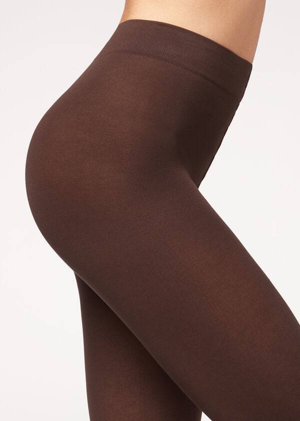 Calzedonia Opaque 100 Denier Cotone and Microfiber Donna Collant Caffè | IT1053HK