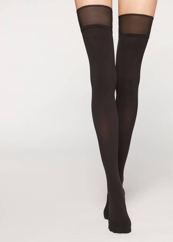 Calzedonia Opaque soft touch Thigh-Highs Donna Calze Autoreggenti Nere | IT1268VD