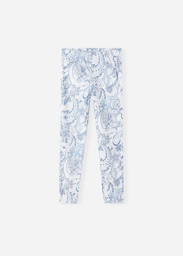 Calzedonia Paisley-Print Denim Bambino Leggings Bianche Blu | IT3136MA