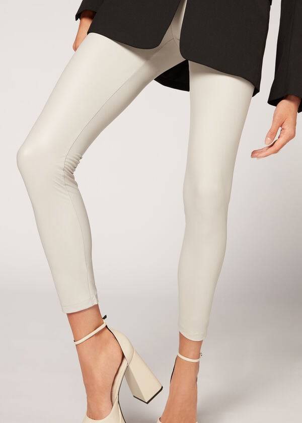 Calzedonia Pelle Effect Donna Leggings Bianche | IT2665KI