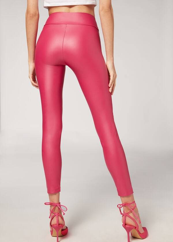 Calzedonia Pelle Effect Donna Leggings Rosa | IT2664LH