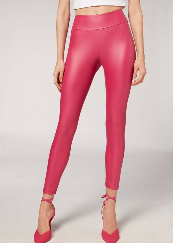 Calzedonia Pelle Effect Donna Leggings Rosa | IT2664LH