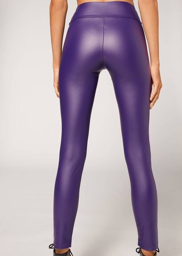 Calzedonia Pelle Effect Donna Leggings Viola | IT2666JJ