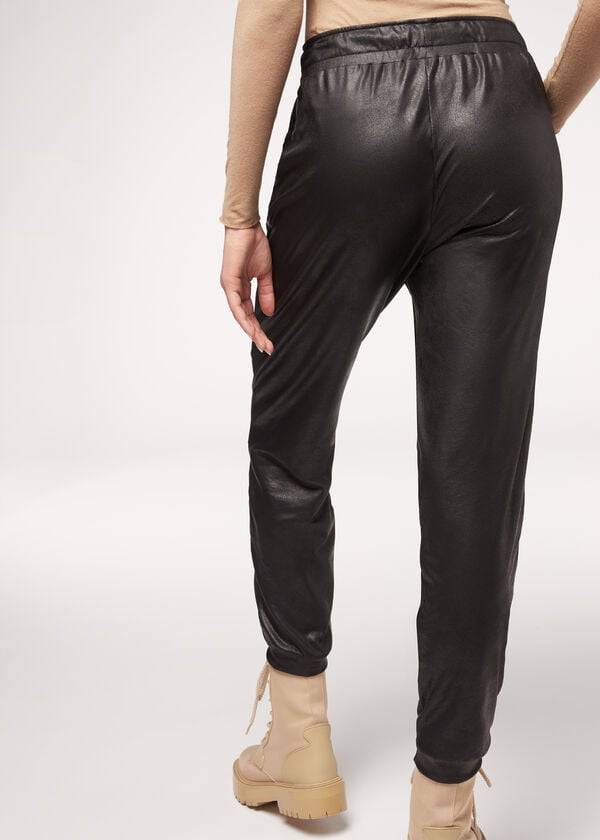 Calzedonia Pelle Effect Thermal Donna Leggings Nere | IT2667HK