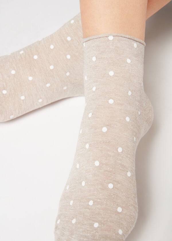 Calzedonia Polka Dot Motif Corta with Linen Donna Calzini Beige | IT2466HK