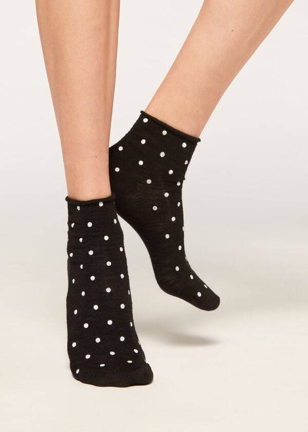 Calzedonia Polka Dot Motif Corta with Linen Donna Calzini Nere | IT2467GL