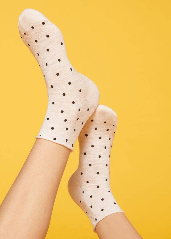 Calzedonia Polka Dot Motif Corta with Linen Donna Calzini Bianche | IT2468FM